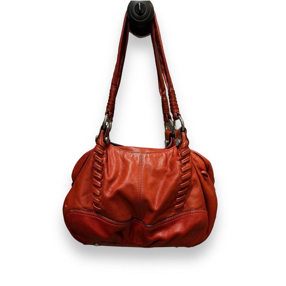 Authentic B. Makowsky Cognac Midsize Leather Handbag